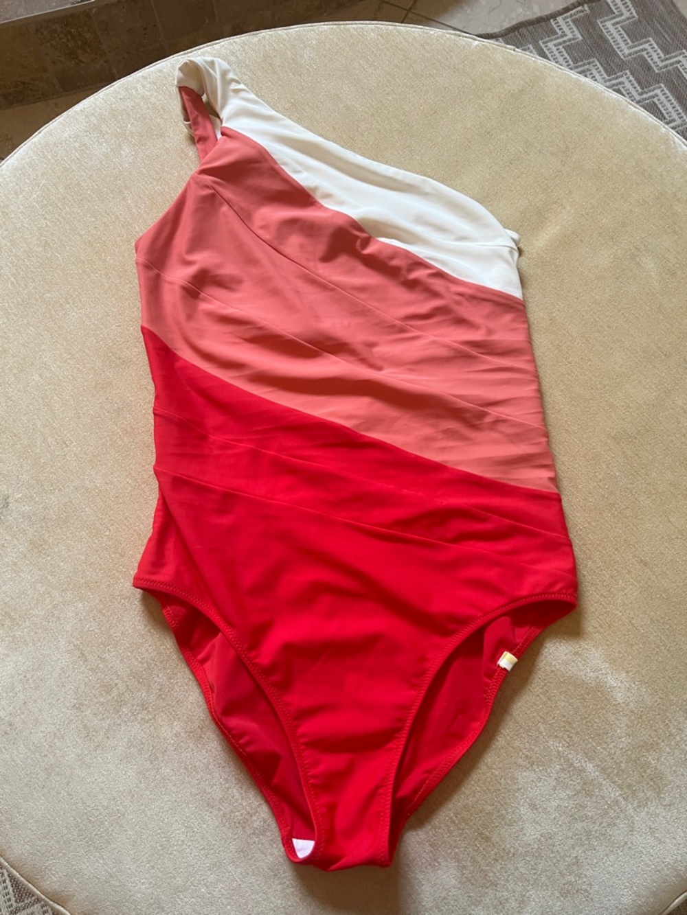 One-Shoulder One-Piece Swimsuit in Red, Coral & White Summersalt